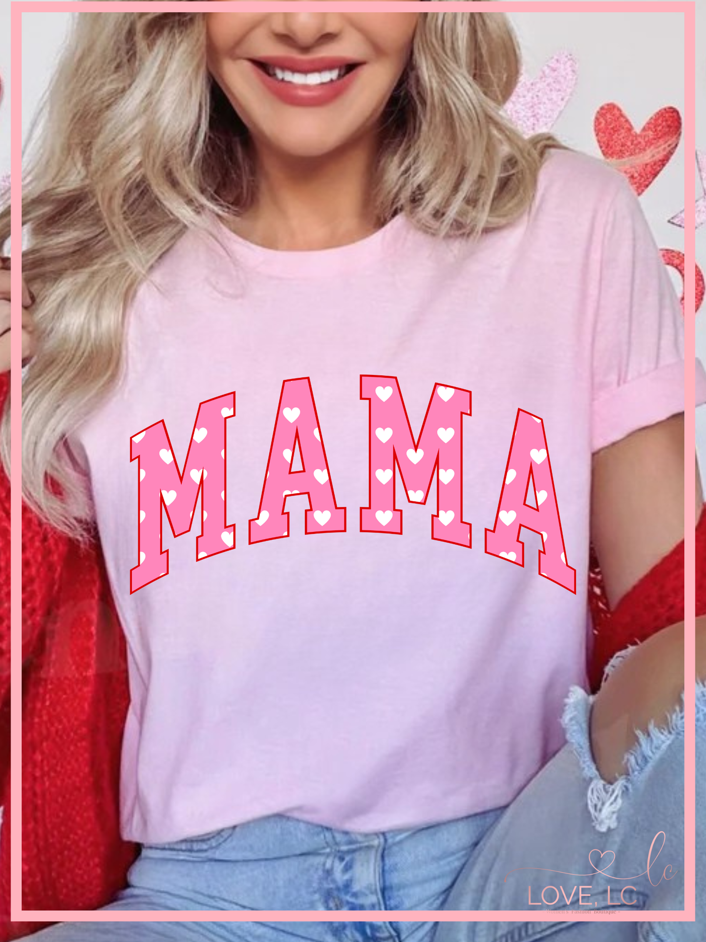 Mama Pink & White Heart Tee