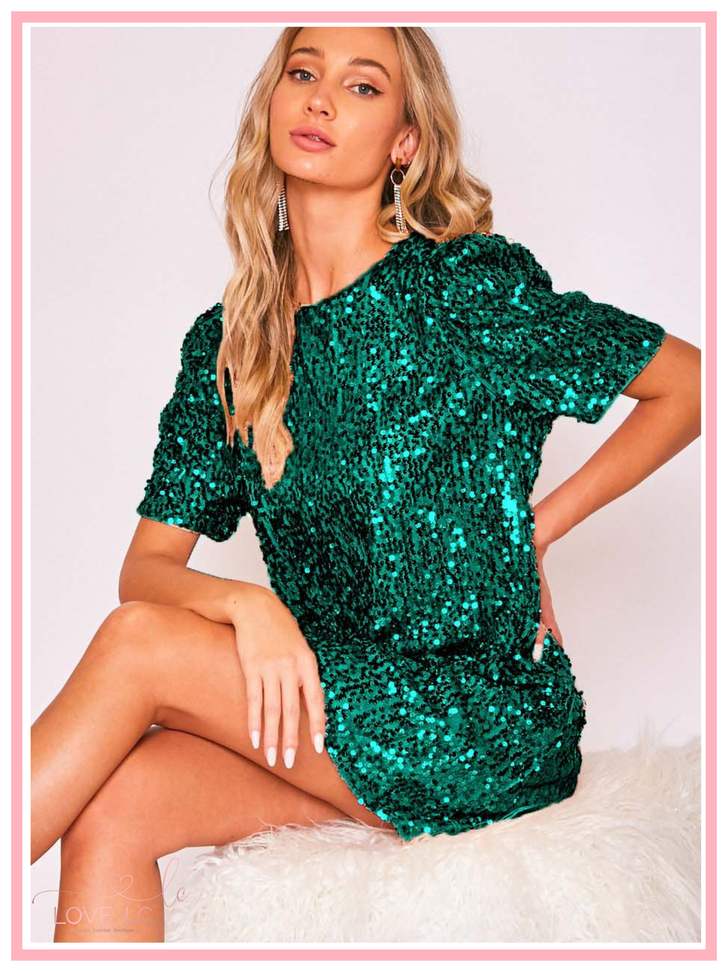 Puff Shoulder Sequin Dress
