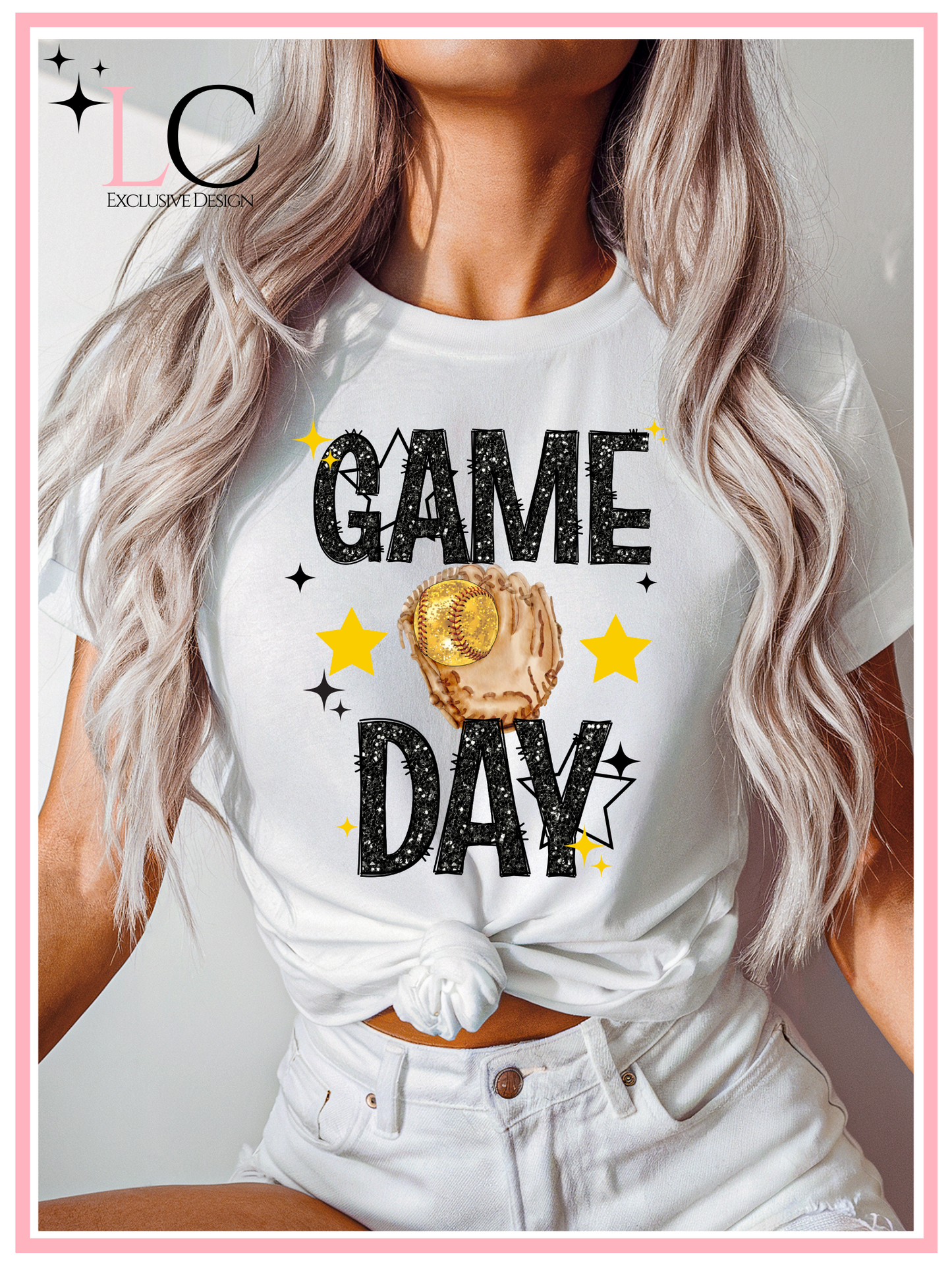 SEP Faux Glitter Game Day, Softball, White