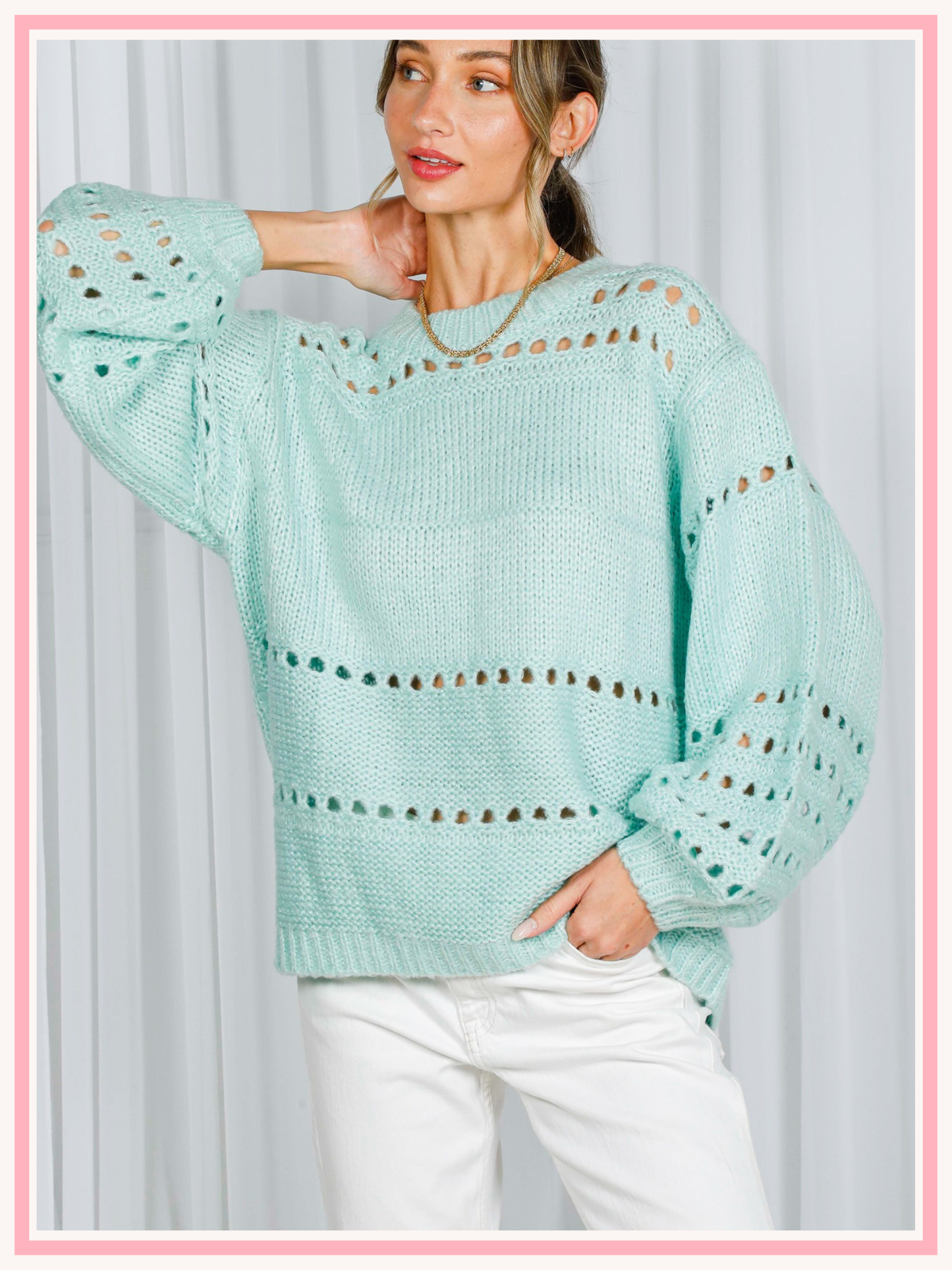 Balloon Sleeve open knit sweater