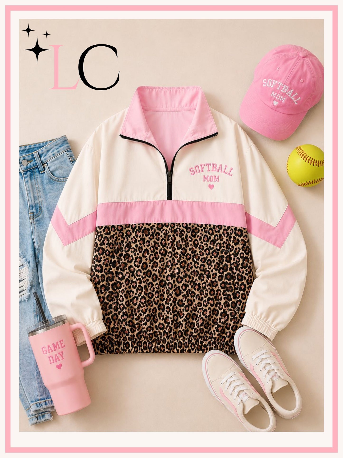 PRE-ORDER Pink & Leopard Softball Mom Pullover