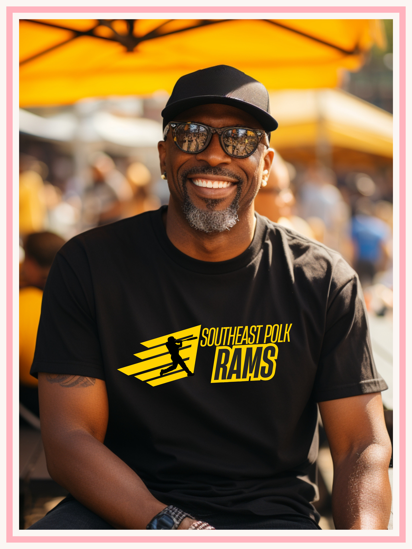 SEP Rams Baseball with swinging player, Black