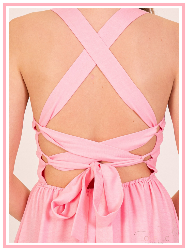 Pink sleeveless halter dress