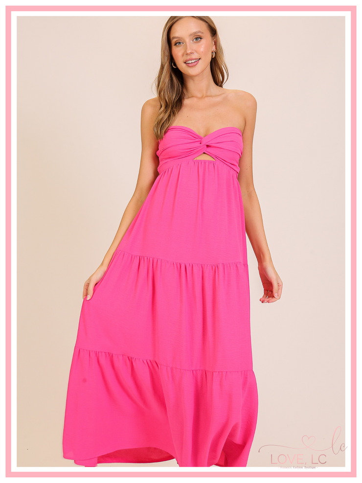 Strapless Twist Front Maxi Dress, Pink