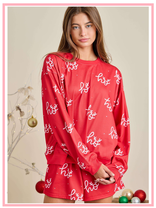 Christmas Printed Crewneck With Rhinestone