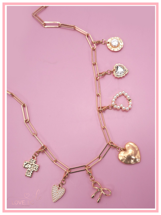 Bow Heart Removable Multi-Charm Necklace