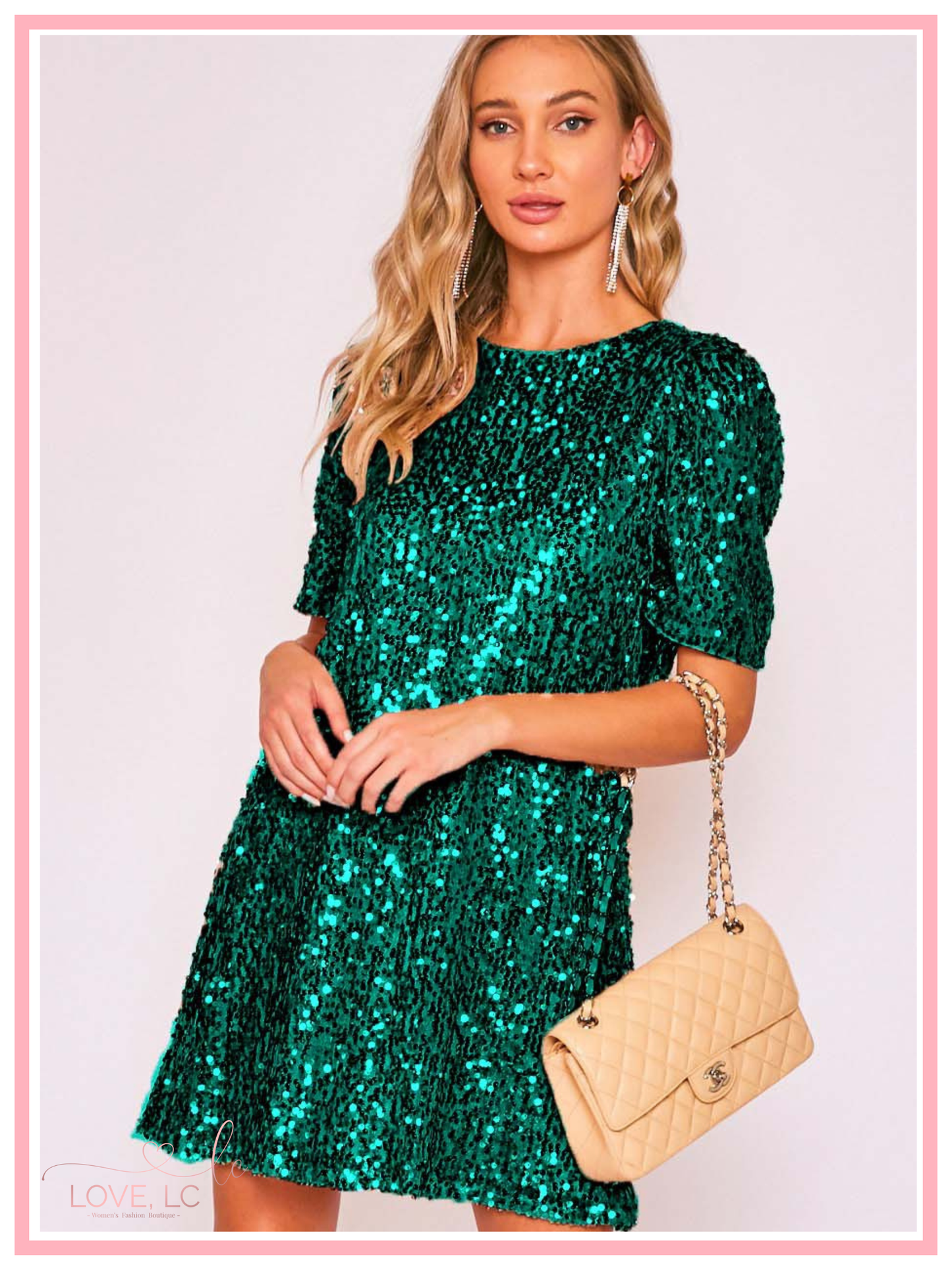 Puff Shoulder Sequin Dress