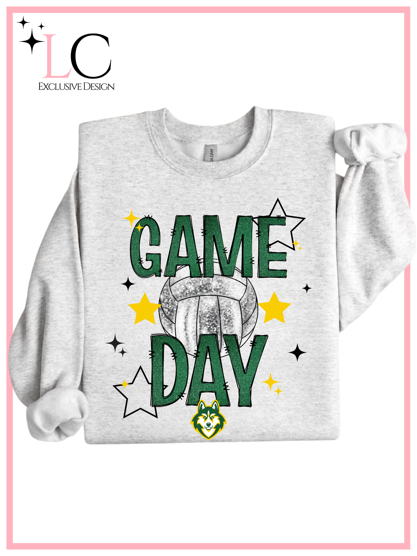 Meredith Middle Faux Glitter Volleyball Game Day Crewneck