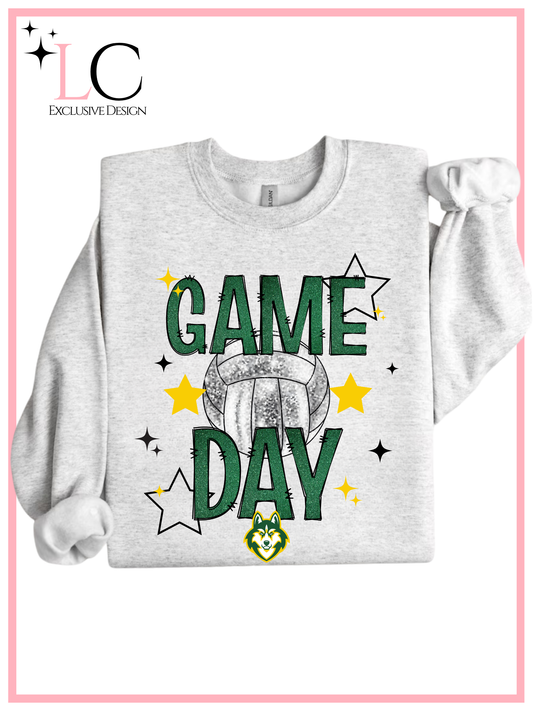 Meredith Middle Faux Glitter Volleyball Game Day Crewneck