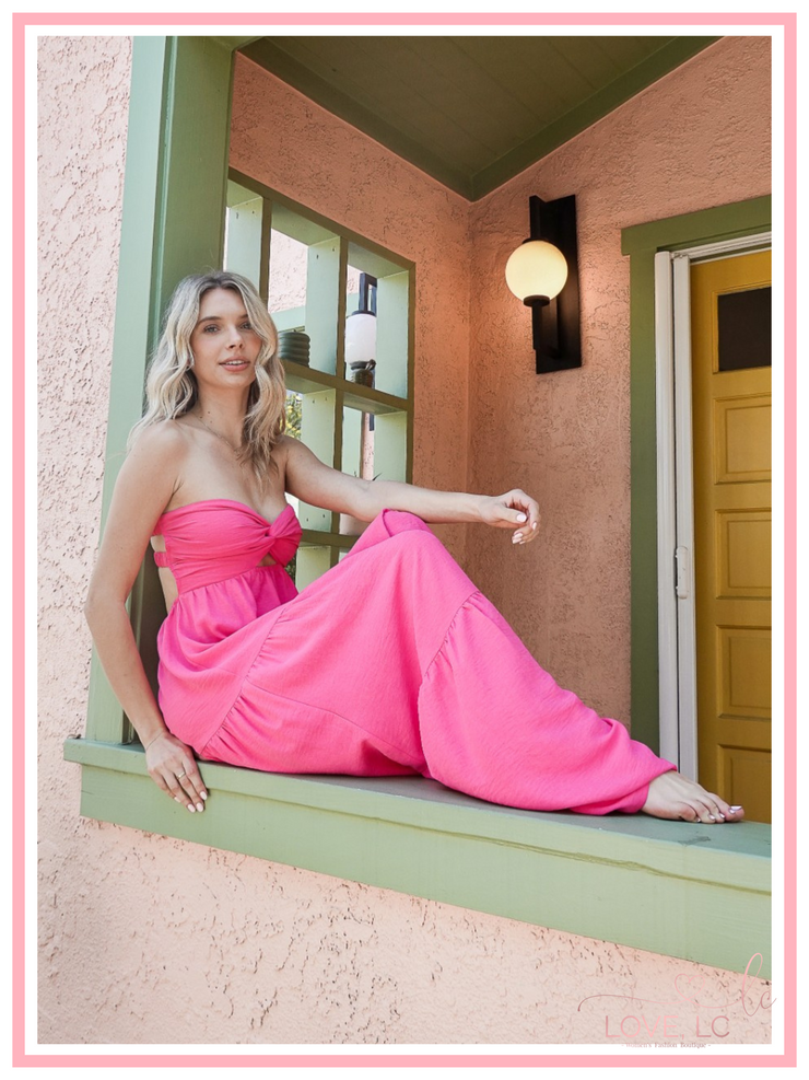 Strapless Twist Front Maxi Dress, Pink