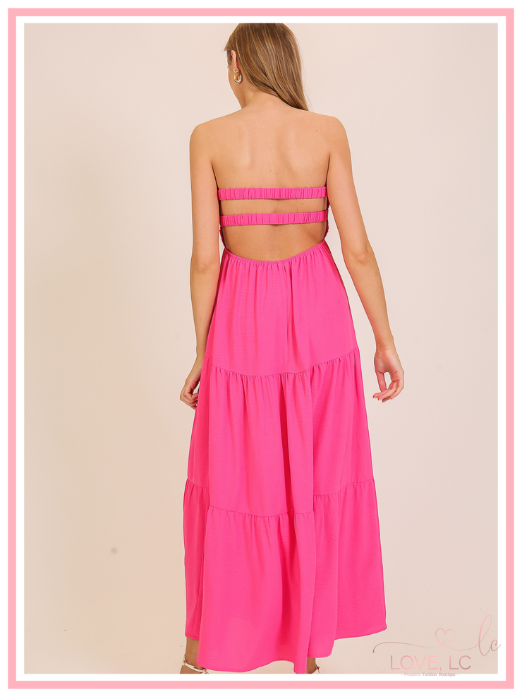 Strapless Twist Front Maxi Dress, Pink
