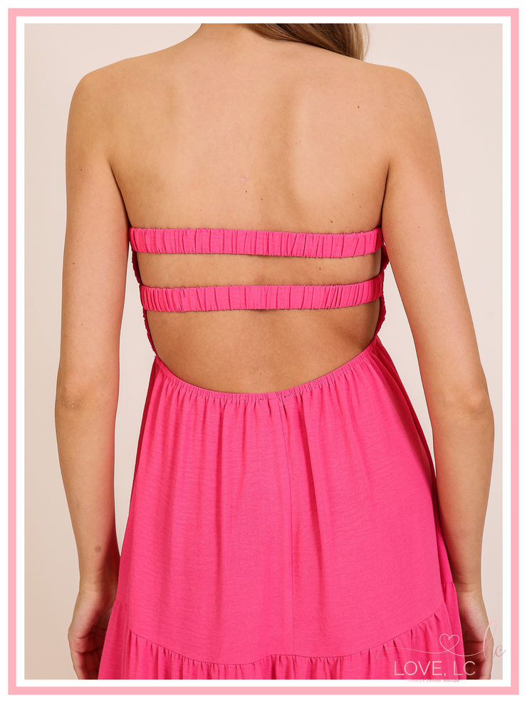 Strapless Twist Front Maxi Dress, Pink