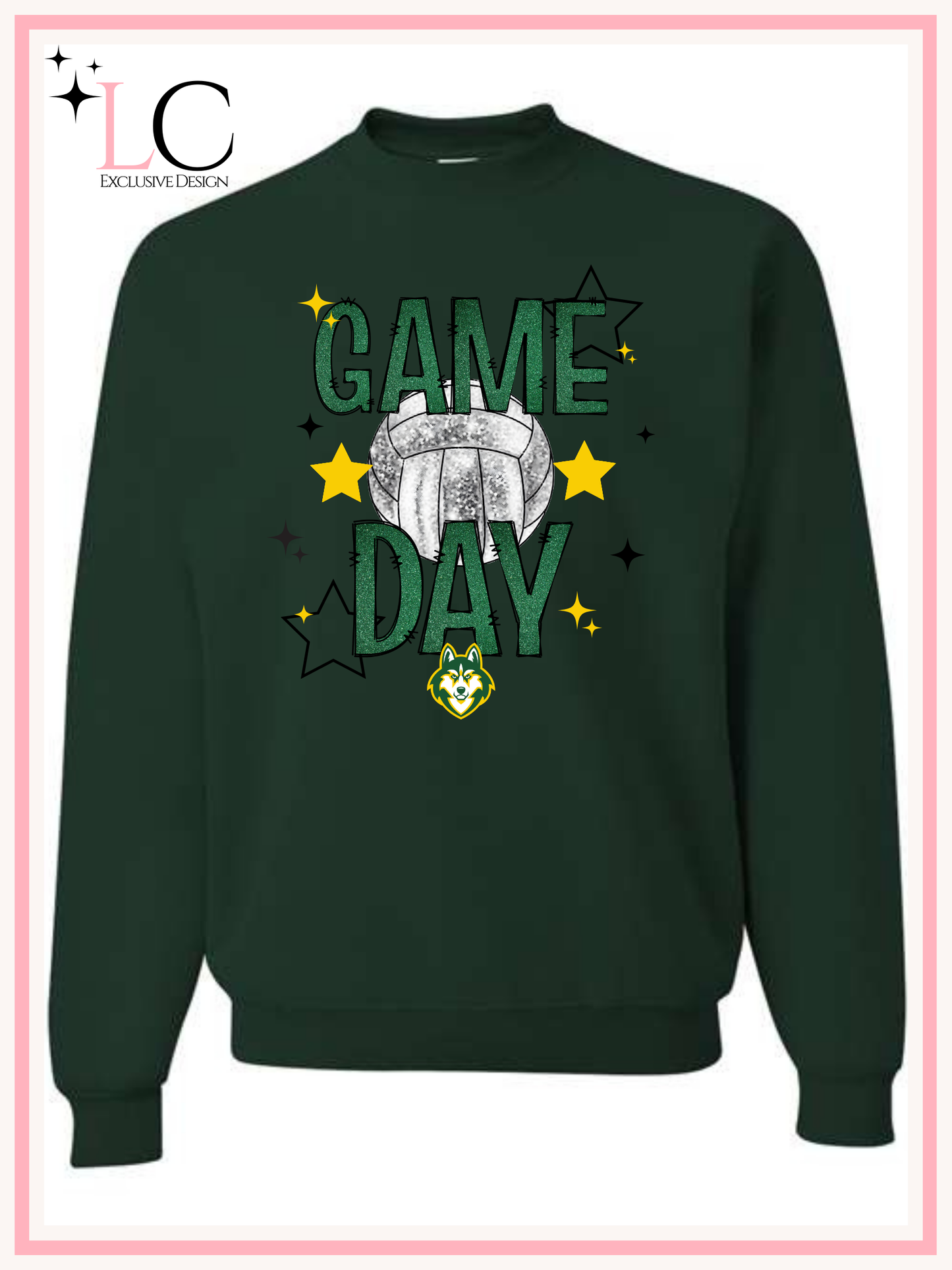 Meredith Middle Faux Glitter Volleyball Game Day Crewneck