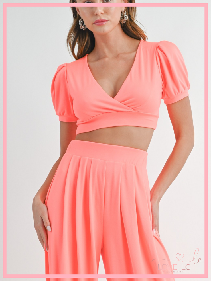 Pleated Palazzo Pants & Crop Top Set