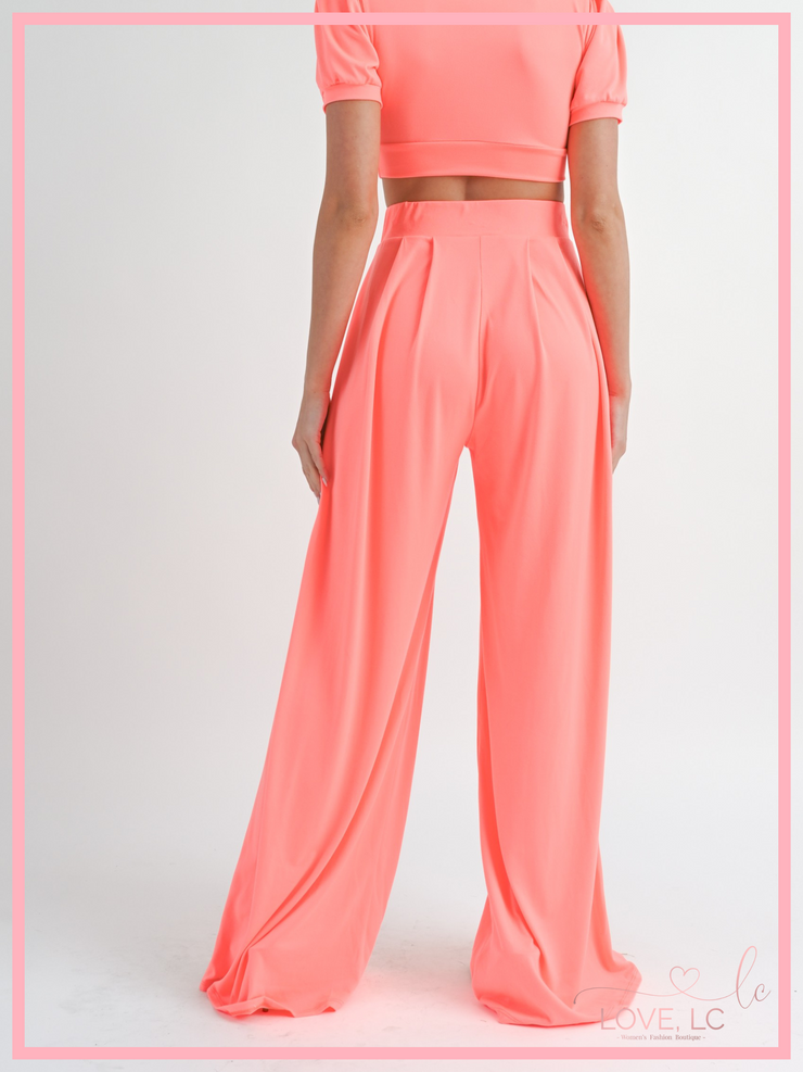 Pleated Palazzo Pants & Crop Top Set