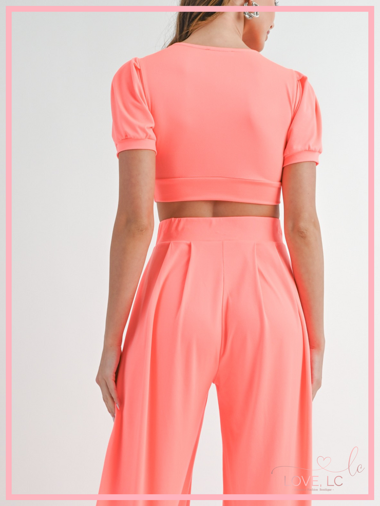 Pleated Palazzo Pants & Crop Top Set