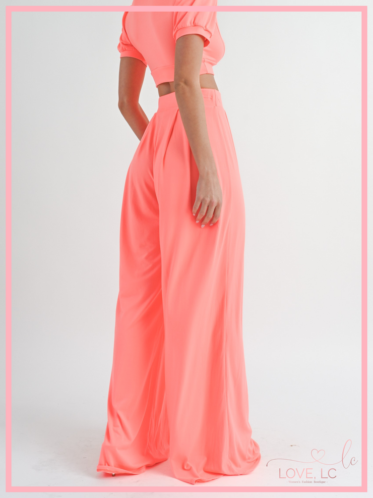 Pleated Palazzo Pants & Crop Top Set