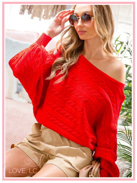 Dolman Sleeve Sweater, Red
