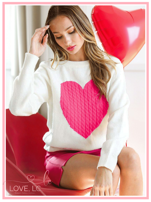 Heart Shaped Cable Knit Sweater Top
