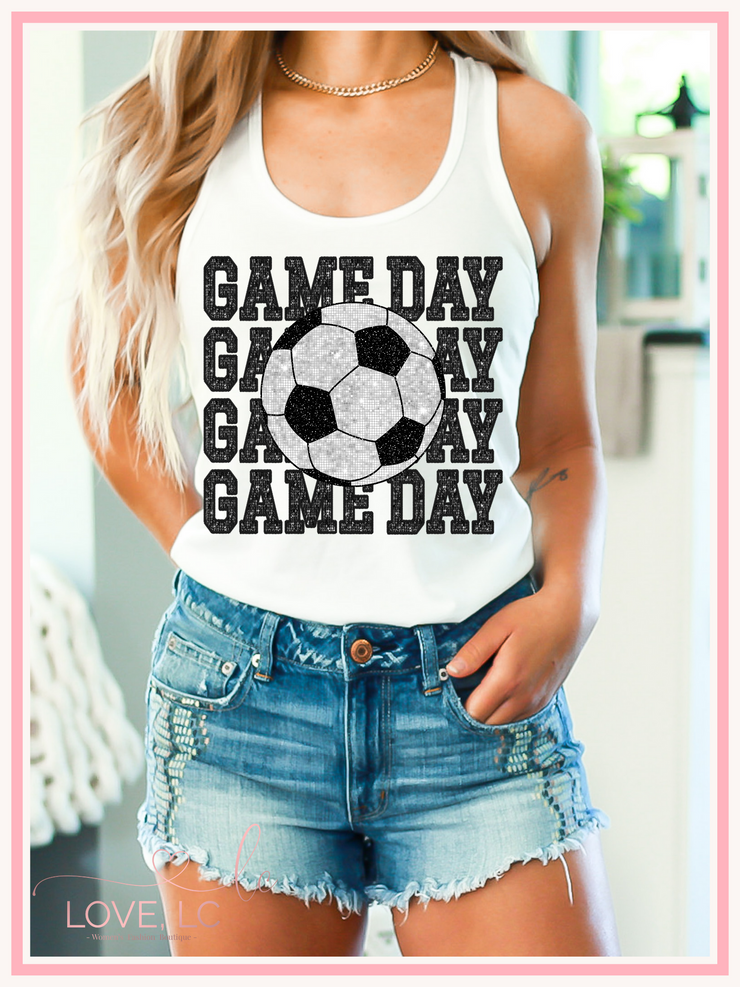 Soccer Faux Glitter Game Day, White