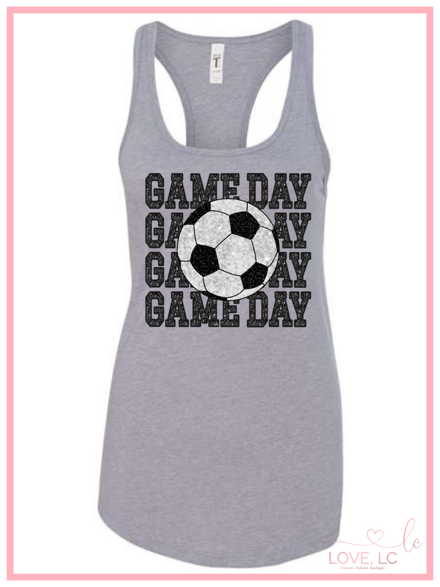 Soccer Faux Glitter Game Day, Grey