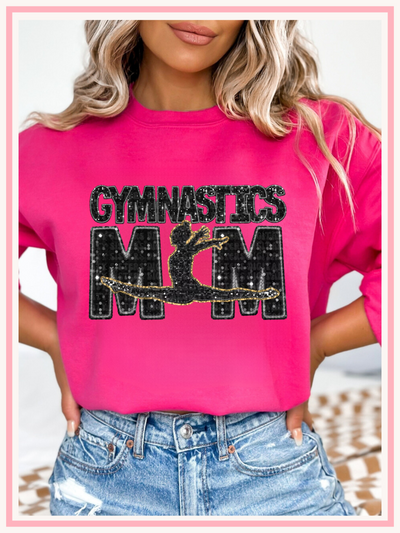 Faux Sequin Gymnastics Mom Crewneck, Pink