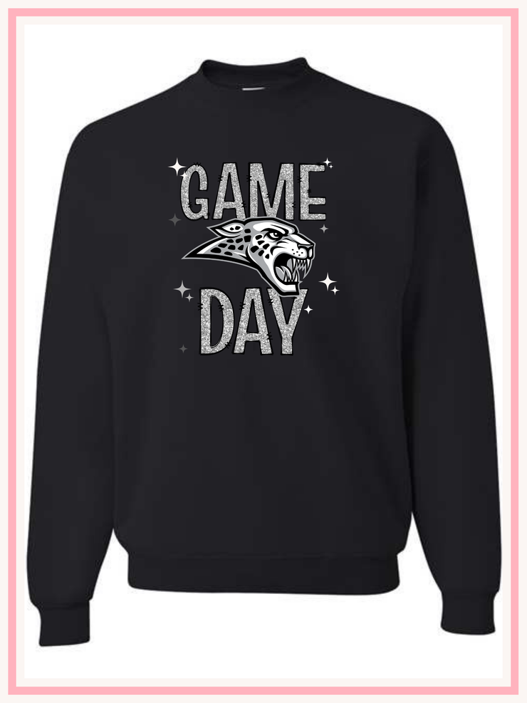 Ankeny Jaguars  Grey Faux Glitter Game Day Crewneck, Front Design