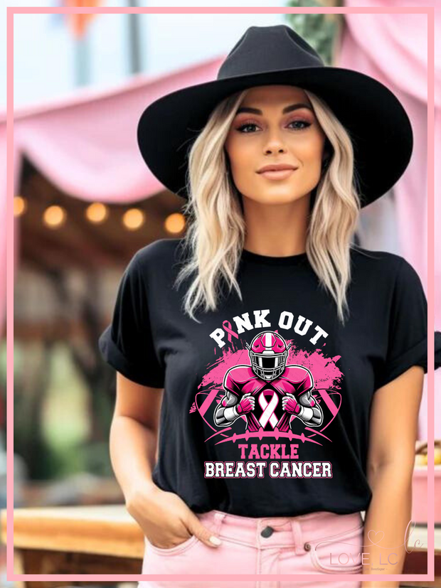 Pink Out Football Black Tee