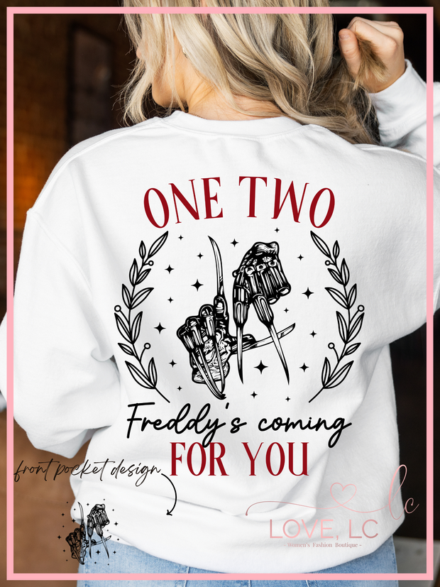 One Two Freddy Crewneck Front & Back Design