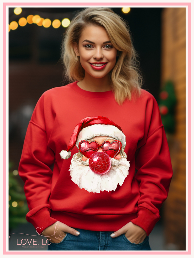 Retro Santa Bubblegum Crewneck Sweatshirt