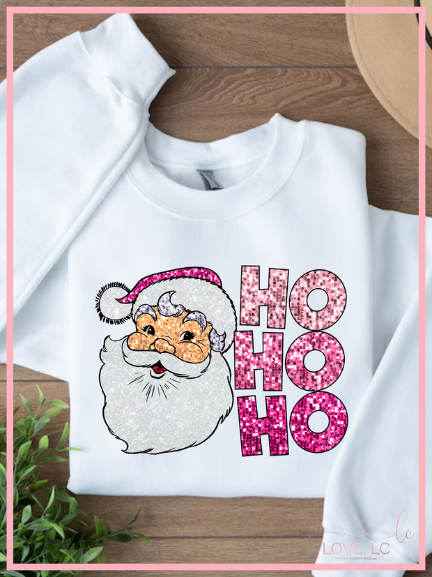 Faux Glitter HO HO HO Crewneck Sweatshirt