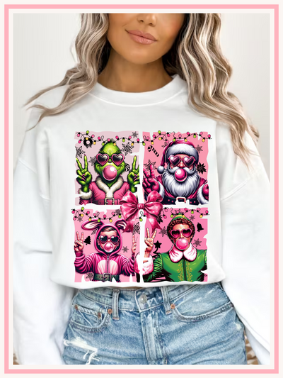 Bubblegum Christmas Faces Crewneck Sweatshirt