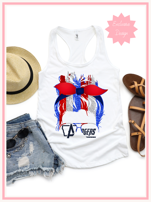 Des Moines Avengers Glitter Mom Bun Tank