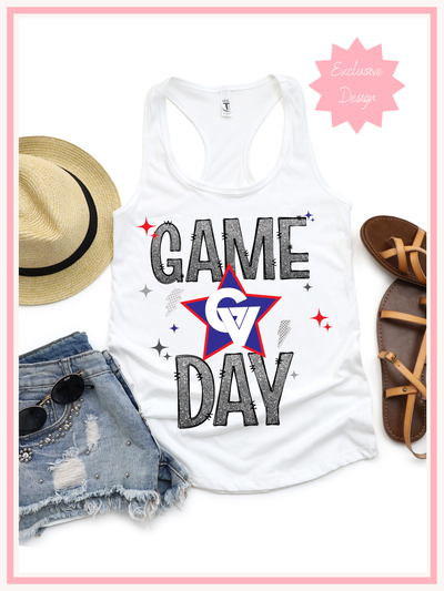 GVLL Silver Faux Glitter Game Day, White