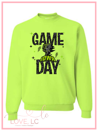 Iowa Young Guns Black Faux Glitter Game Day Crewneck