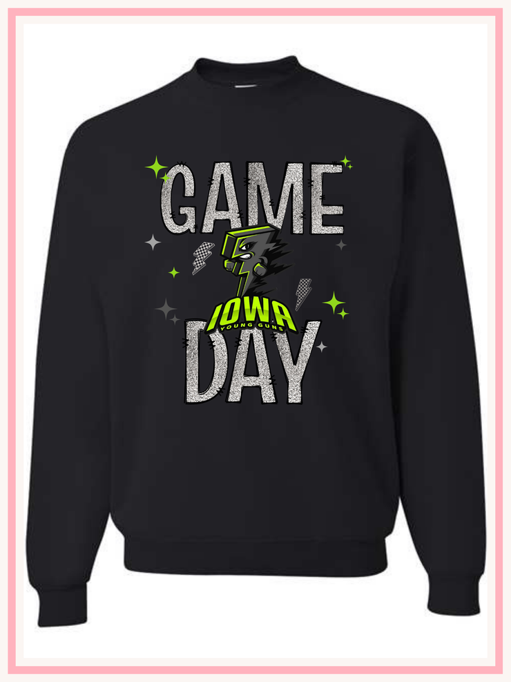 Iowa Young Guns Faux Glitter Silver Game Day Crewneck Sweatshirt