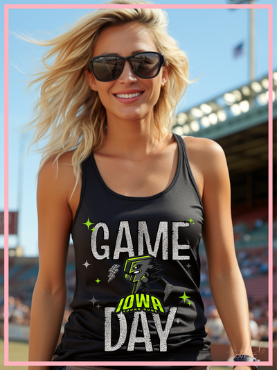 Iowa Young Guns Silver Faux Glitter Game Day Tank Top