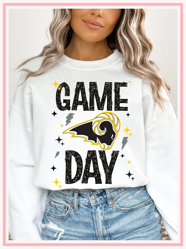 SEP RAMS Black Faux Glitter Game Day Crewneck Sweatshirt