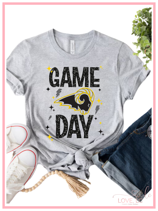 SEP RAMS Black Faux Glitter Game Day T-Shirt