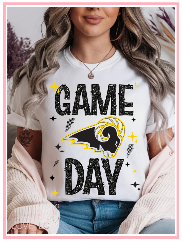 SEP RAMS Black Faux Glitter Game Day T-Shirt