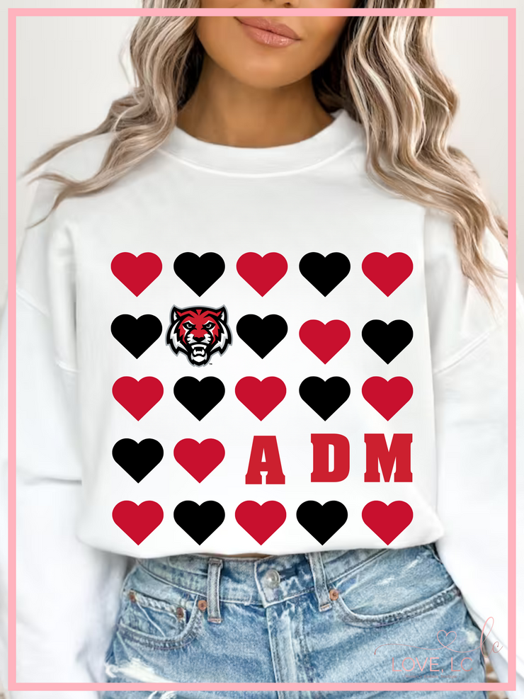 ADM TIGERS Hearts & Logo Crewneck Sweatshirt