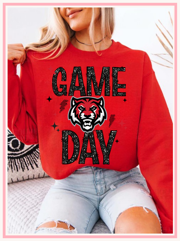 ADM TIGERS Faux Glitter Game Day Crewneck