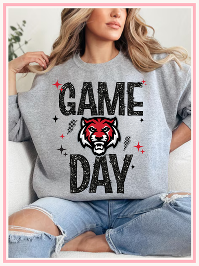 ADM TIGERS Faux Glitter Game Day Crewneck