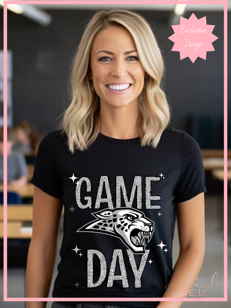 Ankeny Centennial Jaguars Silver Faux Glitter Game Day Tee