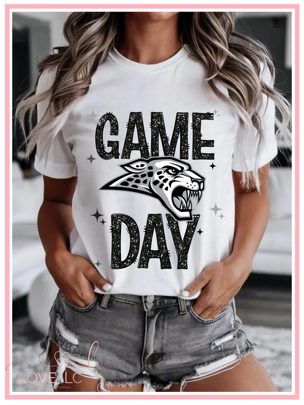 Ankeny Centennial Jags Black Faux Glitter Game Day Tee