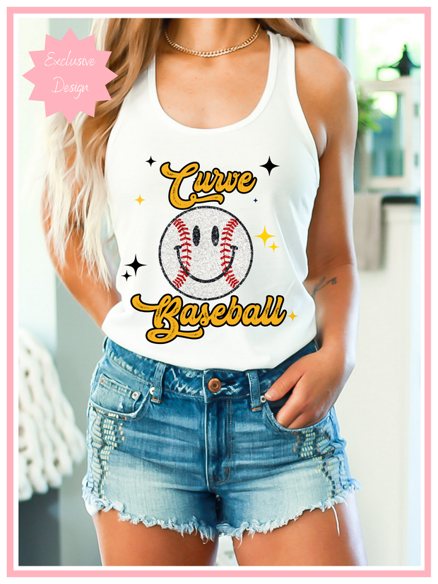 SEP Curve Faux Glitter Baseball Tank