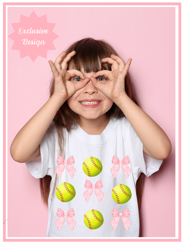 Bows and Softball Tee, YOUTH