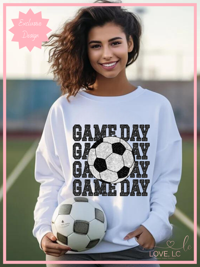 Faux Glitter Soccer Game Day Crewneck Sweatshirt