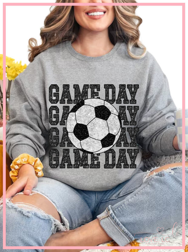 Faux Glitter Soccer Game Day Crewneck Sweatshirt