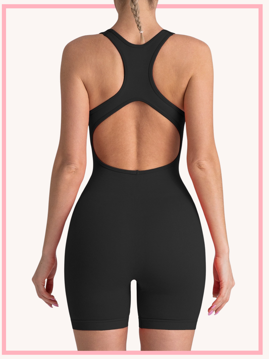 Seamless Open Back Yoga Romper With Padded Bra